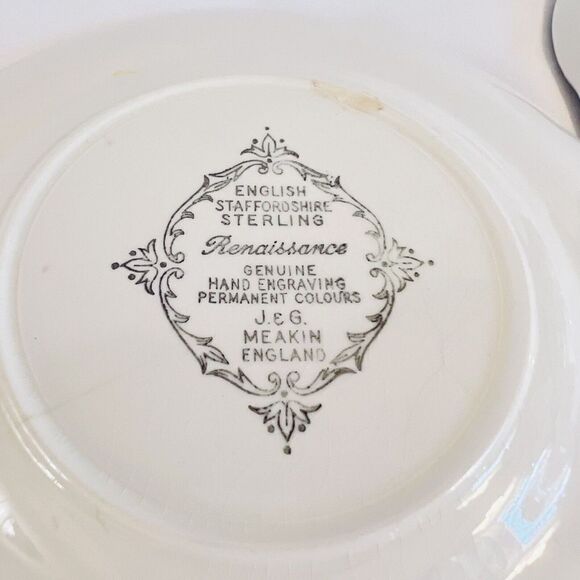 6 J.G. Meakin English Ironstone Sterling Renaissance Black 7" Dessert Plates - Picture 7 of 9